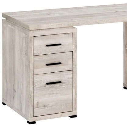 60" Taupe L Shape Computer Desk With Three Drawers