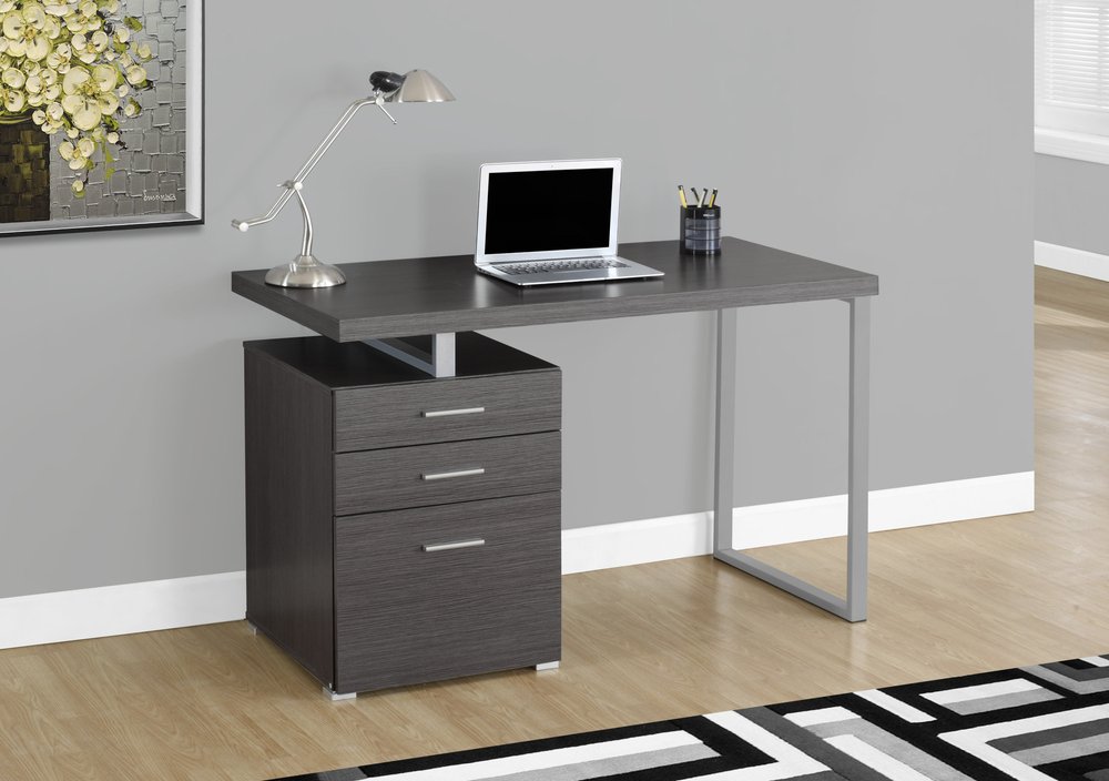 47" Gray and Silver Computer Desk With Three Drawers