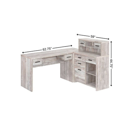 63" Taupe L Shape Computer Desk With Eight Drawers