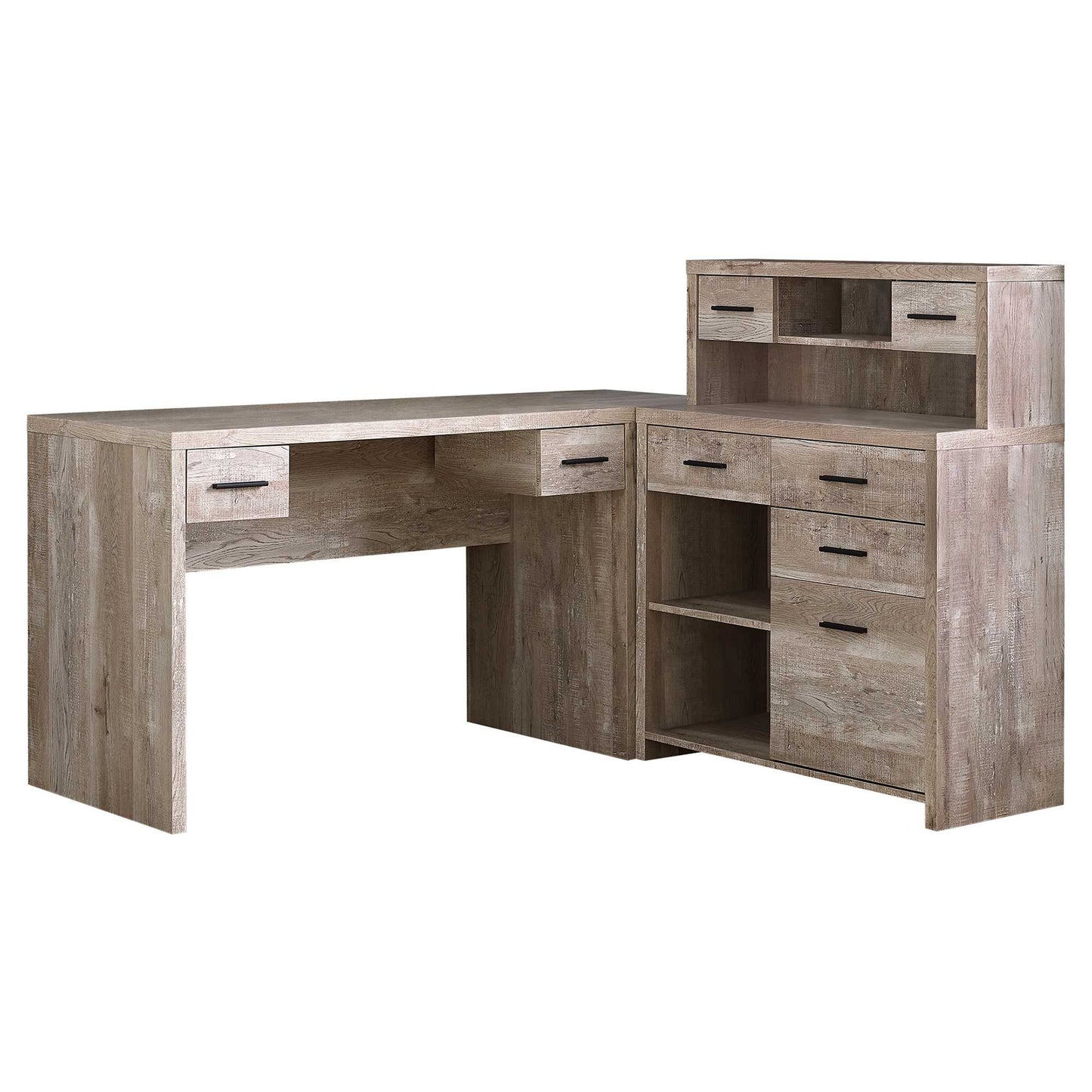 63" Brown L Shape Computer Desk With Eight Drawers