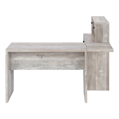 63" Taupe L Shape Computer Desk With Eight Drawers