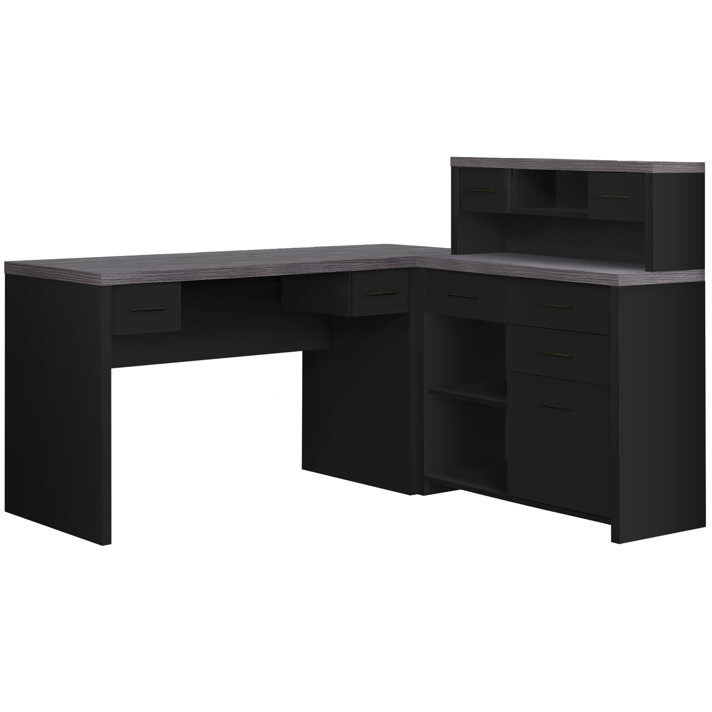 63" Brown L Shape Computer Desk With Eight Drawers