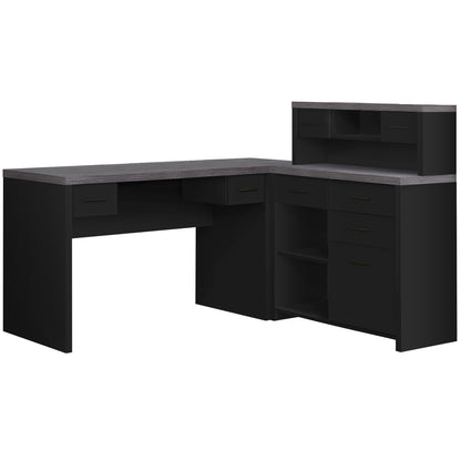 63" Brown L Shape Computer Desk With Eight Drawers