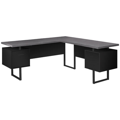 71" Taupe and Silver L Shape Computer Desk With Three Drawers