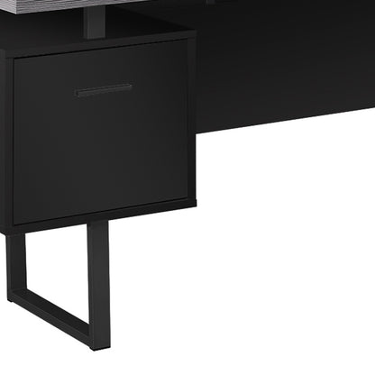 71" Taupe and Silver L Shape Computer Desk With Three Drawers