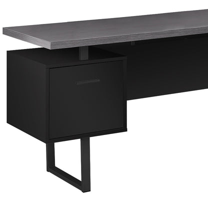71" Taupe and Silver L Shape Computer Desk With Three Drawers