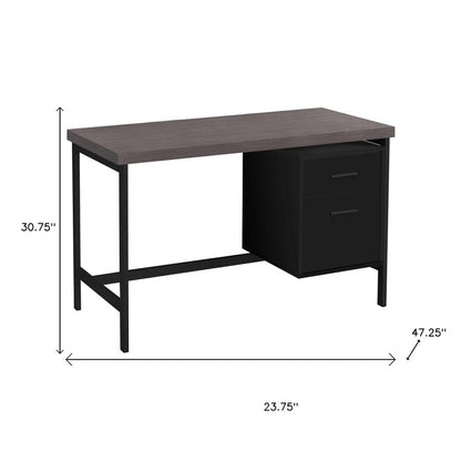 24" Gray and Black Computer Desk With Two Drawers