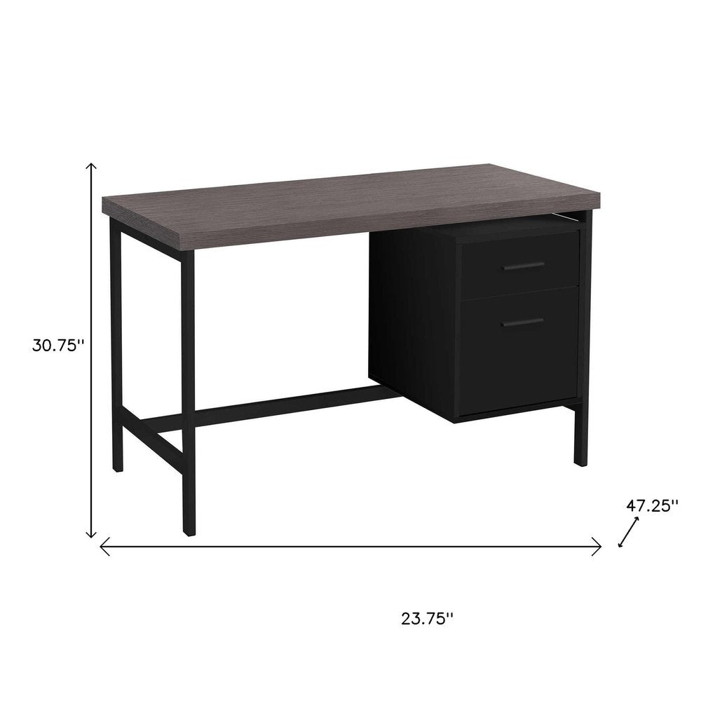 24" Gray and Black Computer Desk With Two Drawers