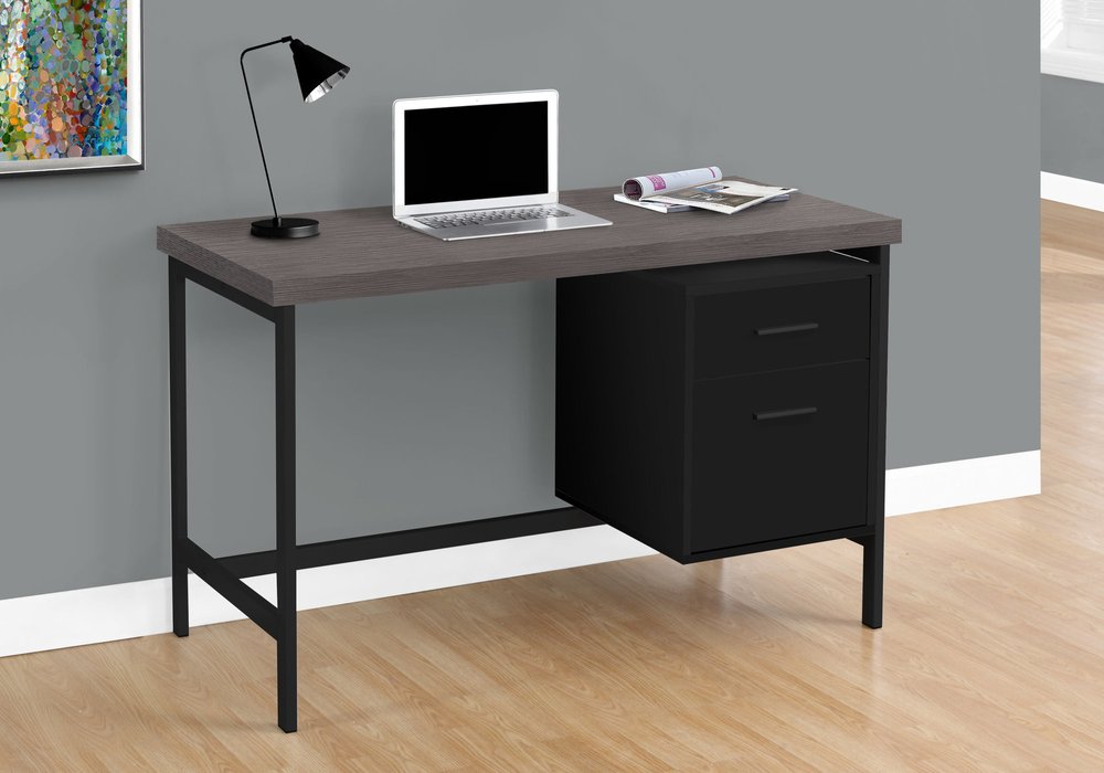 24" Gray and Black Computer Desk With Two Drawers