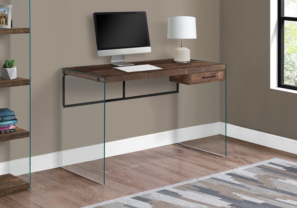 48" Brown and Clear Computer Desk