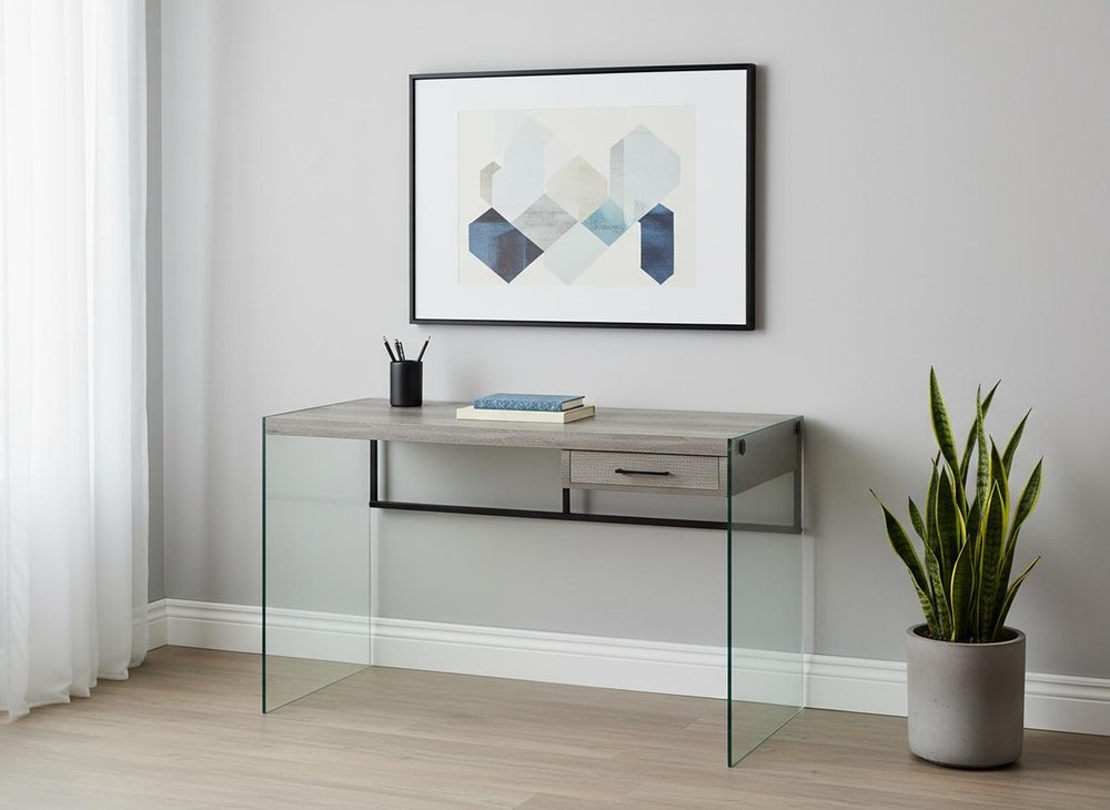 48" Gray and Clear Computer Desk