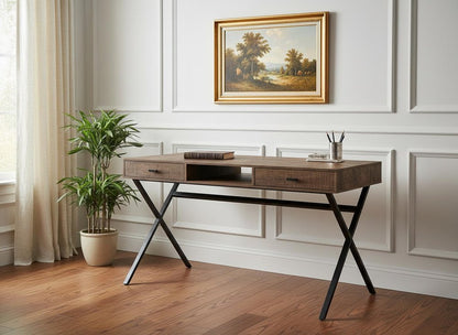 24" White and Silver Computer Desk With Two Drawers