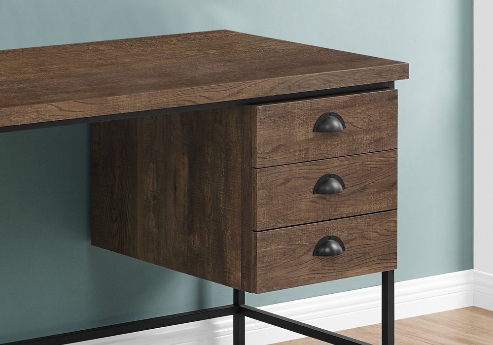 55" Brown and Black Computer Desk With Three Drawers