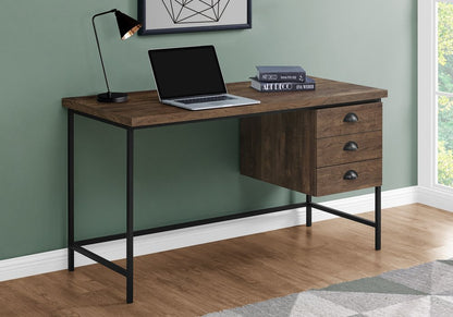 55" Brown and Black Computer Desk With Three Drawers