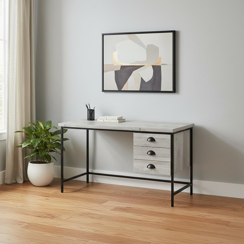 24" Gray and Black Computer Desk With Three Drawers