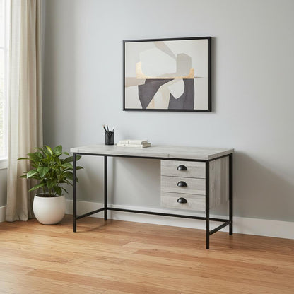 24" Gray and Black Computer Desk With Three Drawers