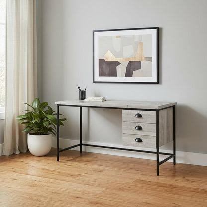 24" Gray and Black Computer Desk With Three Drawers