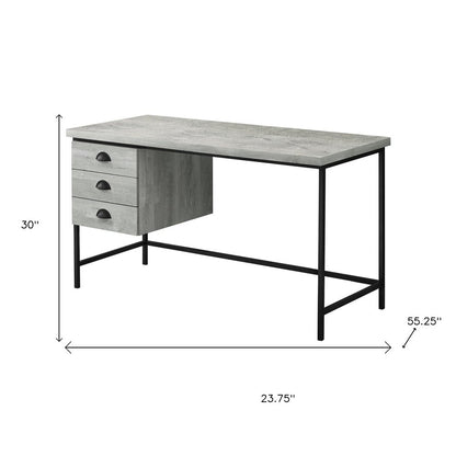 24" Gray and Black Computer Desk With Three Drawers