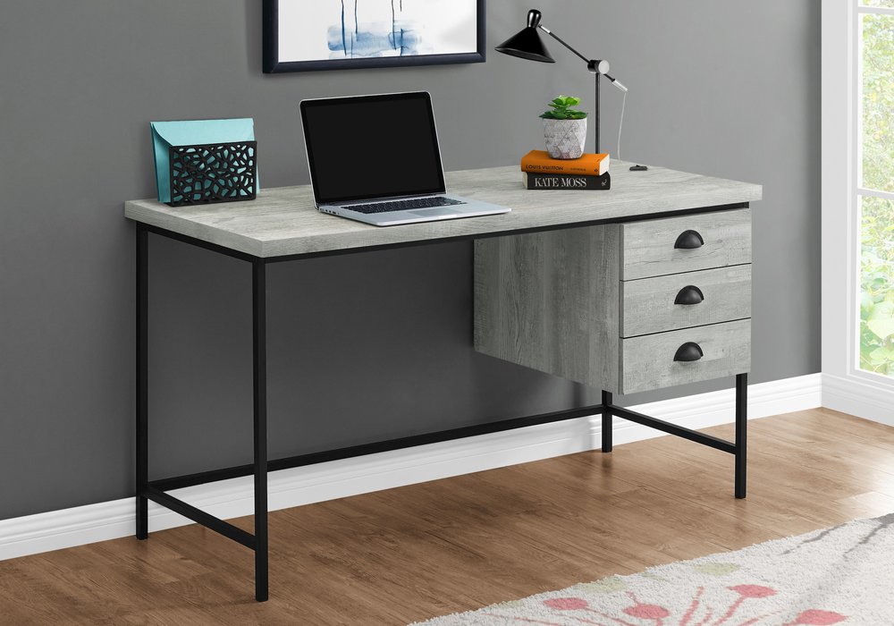 55" Brown and Black Computer Desk With Three Drawers