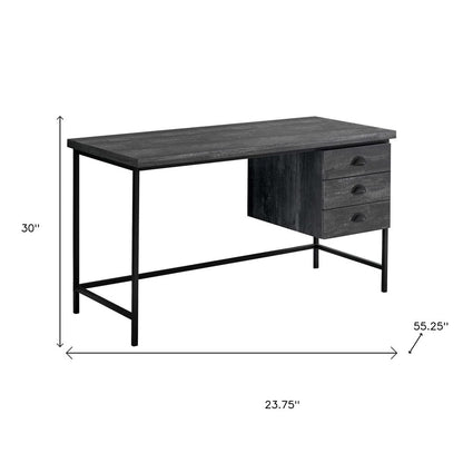 24" Gray and Black Computer Desk With Three Drawers