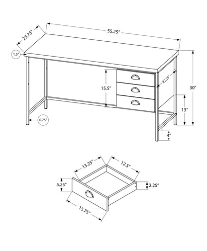24" Gray and Black Computer Desk With Three Drawers