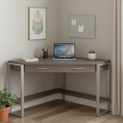 42" Taupe and Silver Corner Computer Desk