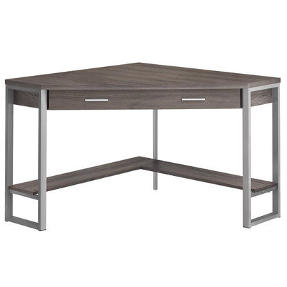 42" Dark Brown and Silver Corner Computer Desk