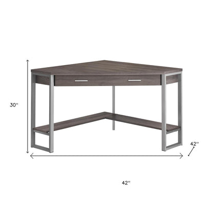 42" Dark Brown and Silver Corner Computer Desk