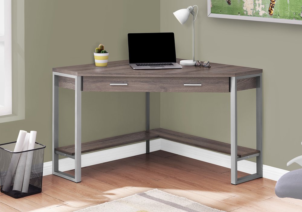 42" Taupe and Silver Corner Computer Desk