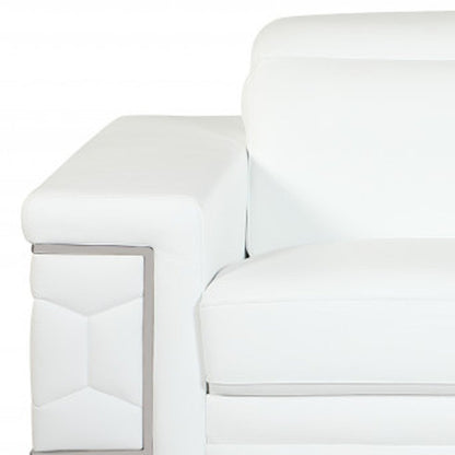 Two Piece Indoor White Italian Leather Five Person Seating Set