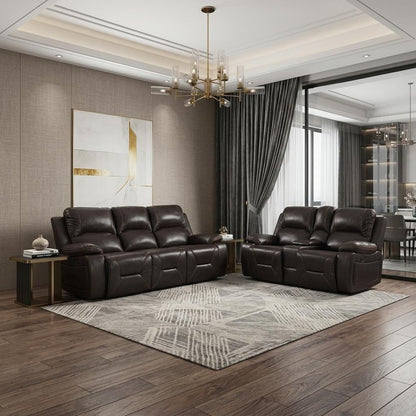 Two Piece Indoor Brown Faux Leather Five Person Seating Set