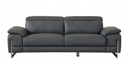 Two Piece Indoor Dark Gray Italian Leather Five Person Seating Set