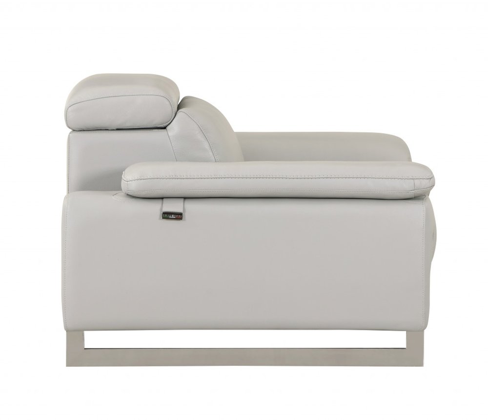 Two Piece Indoor Light Gray Italian Leather Five Person Seating Set