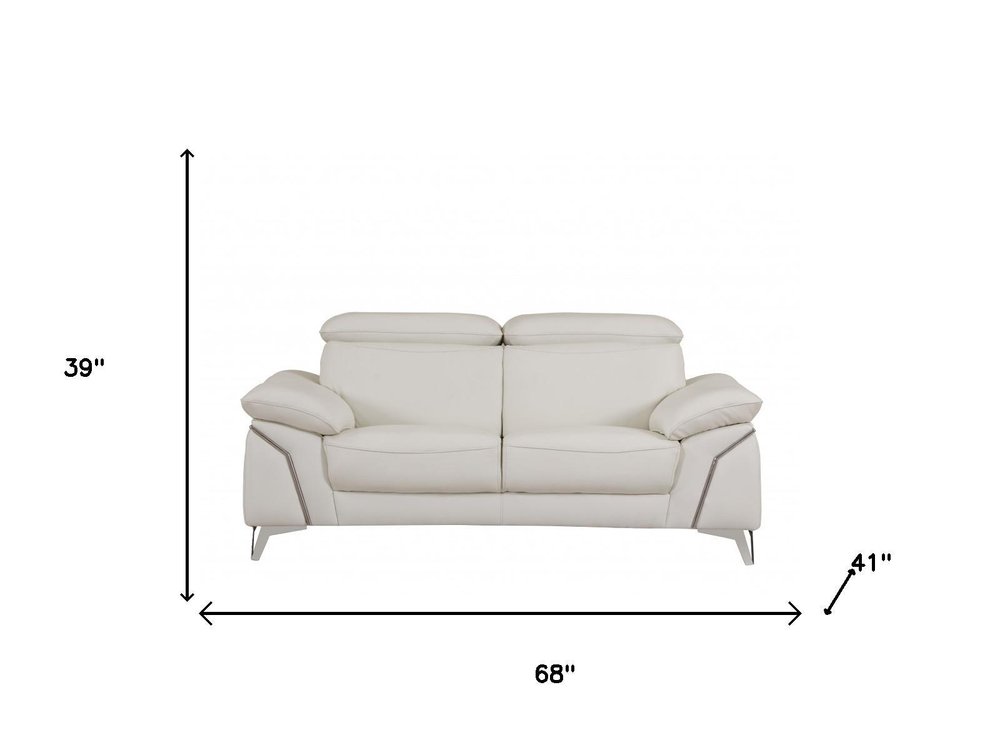 Two Piece Indoor White Italian Leather Five Person Seating Set