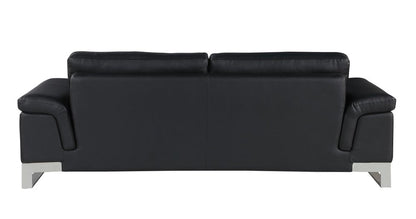 Two Piece Indoor Black Italian Leather Five Person Seating Set