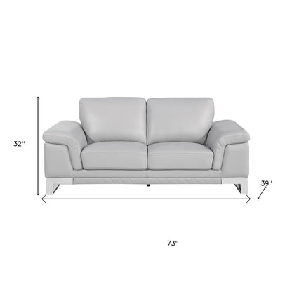 Two Piece Indoor Light Gray Italian Leather Five Person Seating Set
