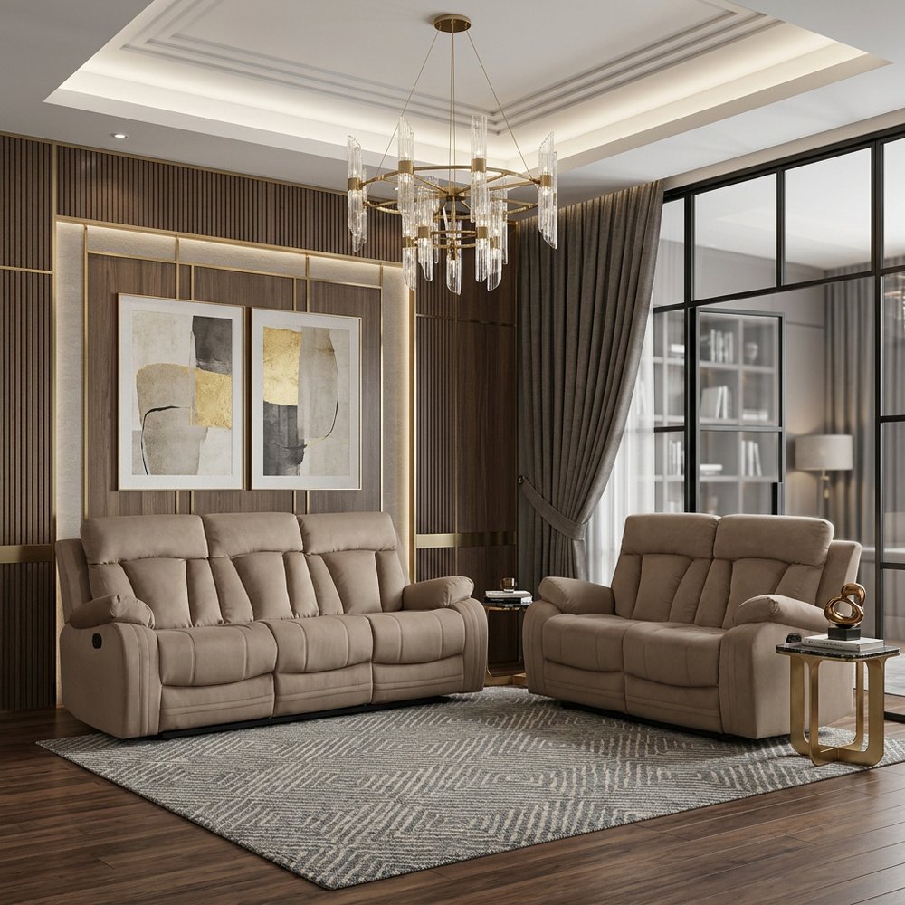 Two Piece Indoor Beige Microsuede Five Person Seating Set