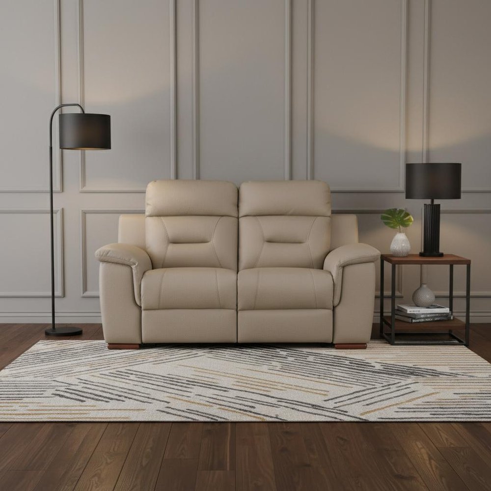 67" Beige And Brown Faux Leather Manual Reclining Loveseat