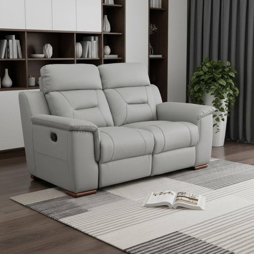 67" Gray And Brown Faux Leather Manual Reclining Loveseat