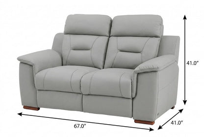 67" Gray And Brown Faux Leather Manual Reclining Loveseat