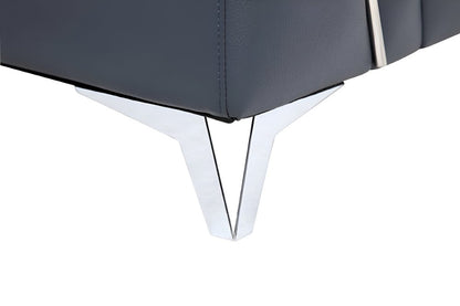 Navy Blue Italian Leather L Shaped Two Piece Sofa and Chaise Sectional