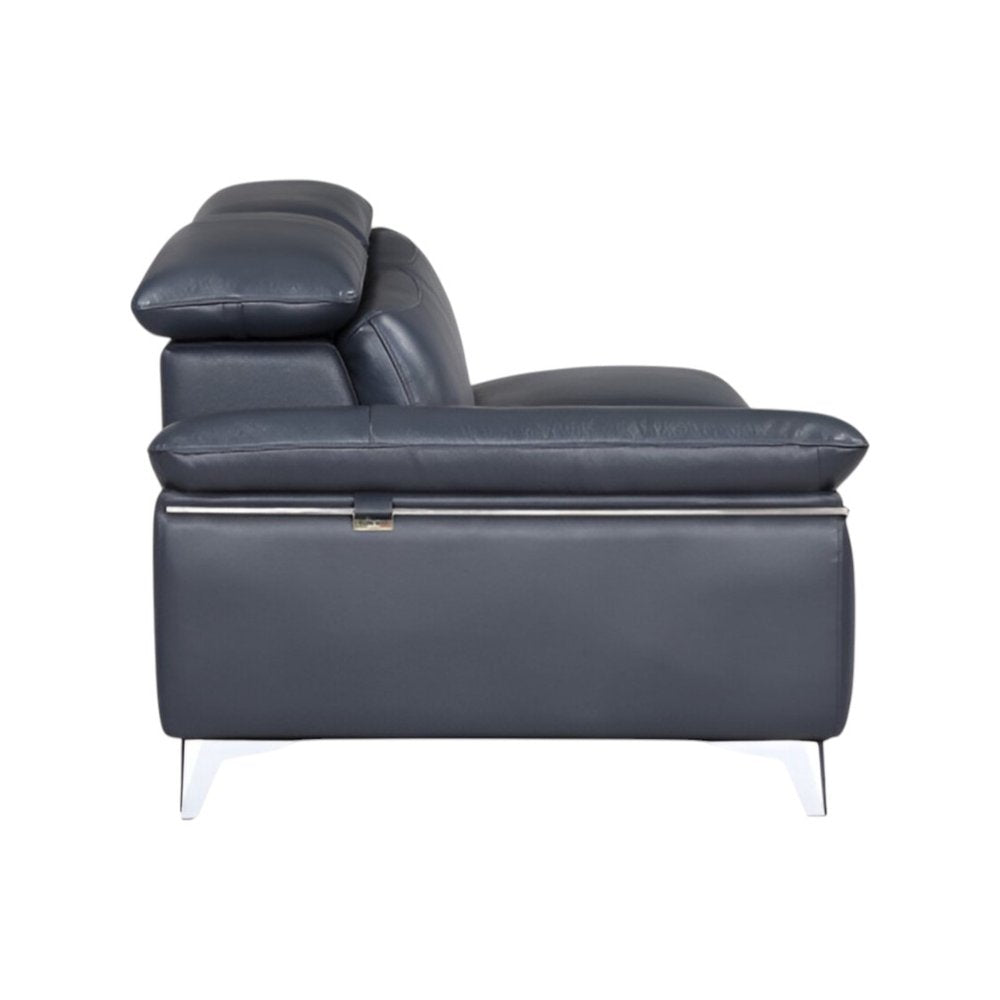 Navy Blue Italian Leather L Shaped Two Piece Sofa and Chaise Sectional