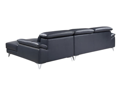 Navy Blue Italian Leather L Shaped Two Piece Sofa and Chaise Sectional