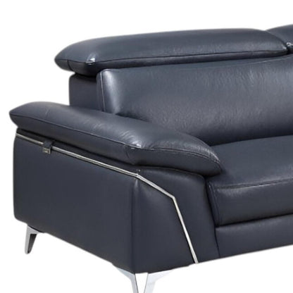 Navy Blue Italian Leather L Shaped Two Piece Sofa and Chaise Sectional