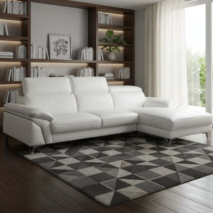 White Italian Leather L Shaped Two Piece Sofa and Chaise Sectional