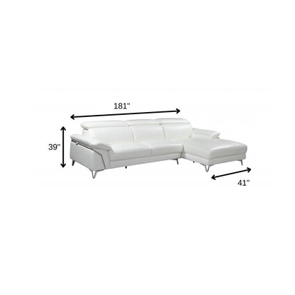 White Italian Leather L Shaped Two Piece Sofa and Chaise Sectional