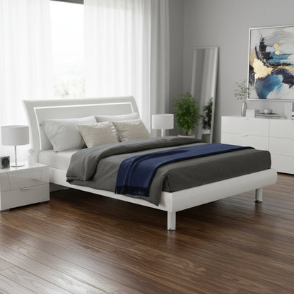 White Wood Lighted California King Bed Frame
