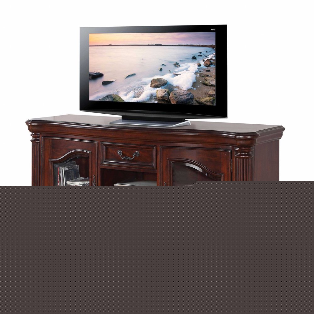 65" Brown Cherry Cabinet Enclosed Storage TV Stand with Bookcase