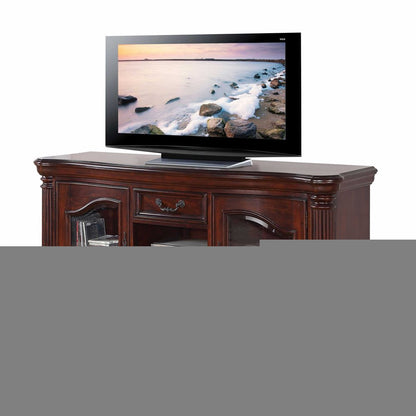 65" Brown Cherry Cabinet Enclosed Storage TV Stand with Bookcase