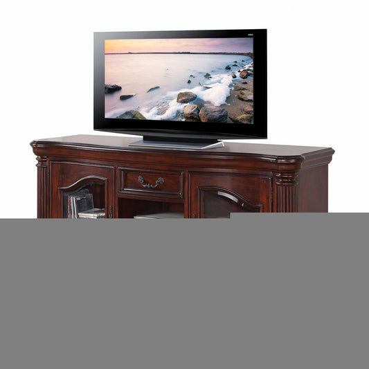 65" Brown Cherry Cabinet Enclosed Storage TV Stand with Bookcase